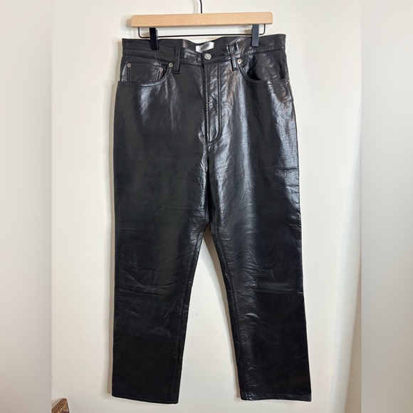 AGOLDE ‘90s Pinch Waist Recycled Leather Black High Waist Pants, Size 31 - Picture 5 of 10